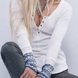 Free people Thermal Top with Blue Sweater Cuff